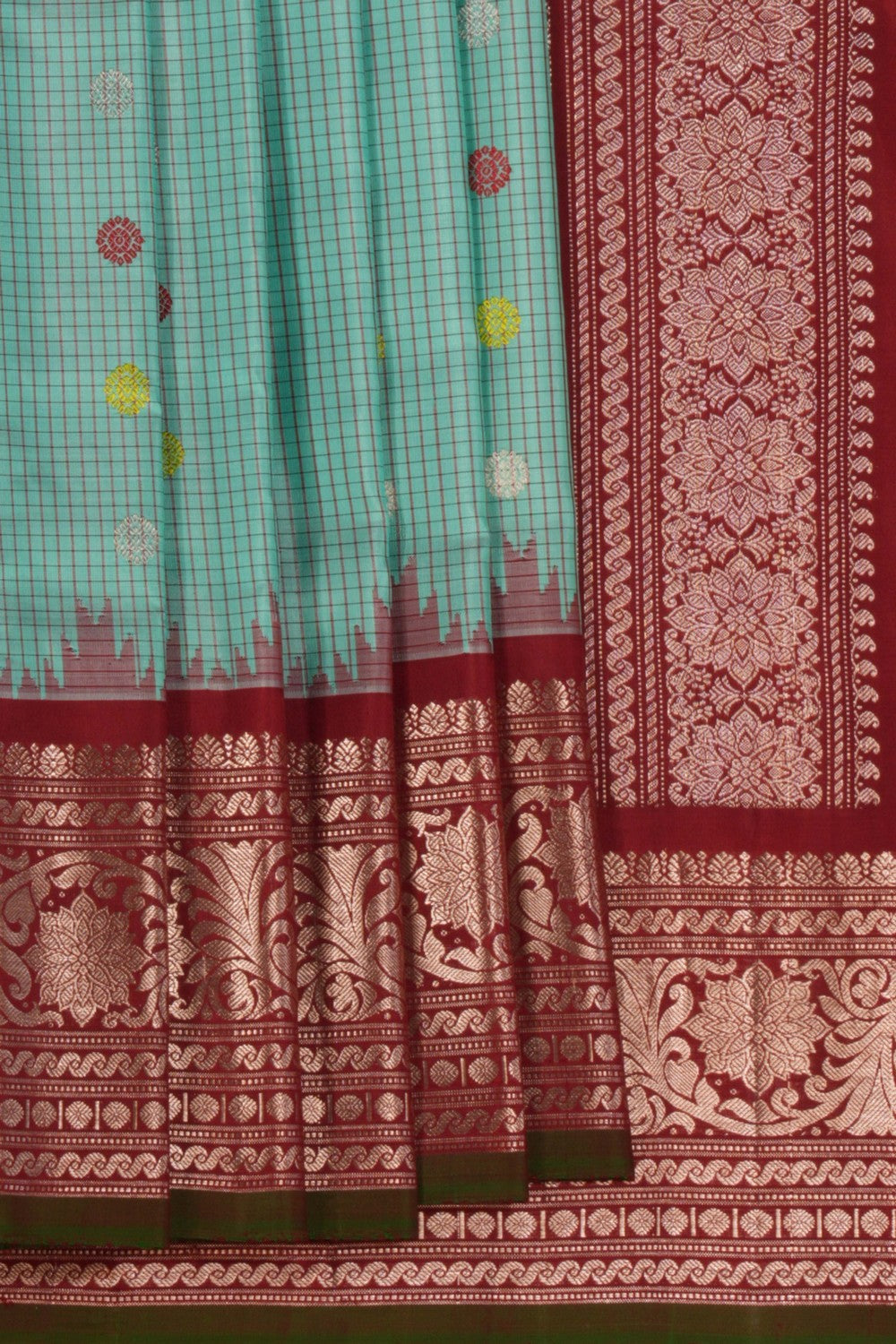 Image of Gadwal Silk Kattam Sea Blue Saree